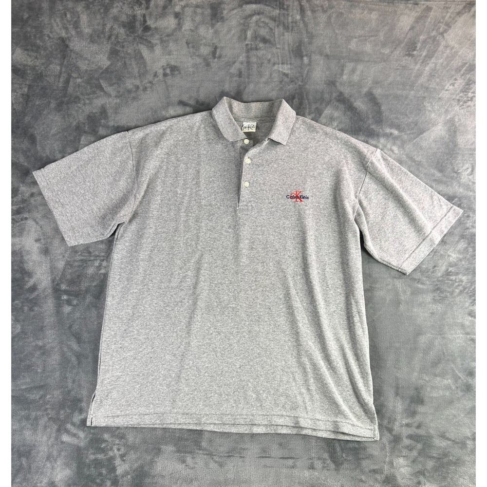 Vintage 90s Calvin Klein Polo Shirt Gray Short Sleeve Logo Embroidered Men's XL‎